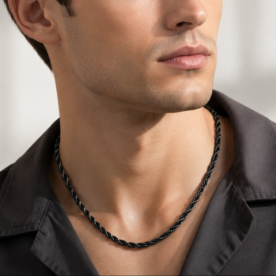 Black Rope Chain Necklace For Men (22 Inch)