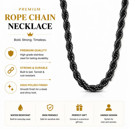 Black Rope Chain Necklace For Men (22 Inch)