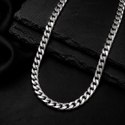 Silver Stainless Steel Curb Chain For Men (21.5 Inch)