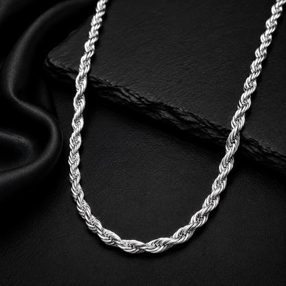 Silver Stainless Steel Rope Chain For Men ( 21.5 Inch)