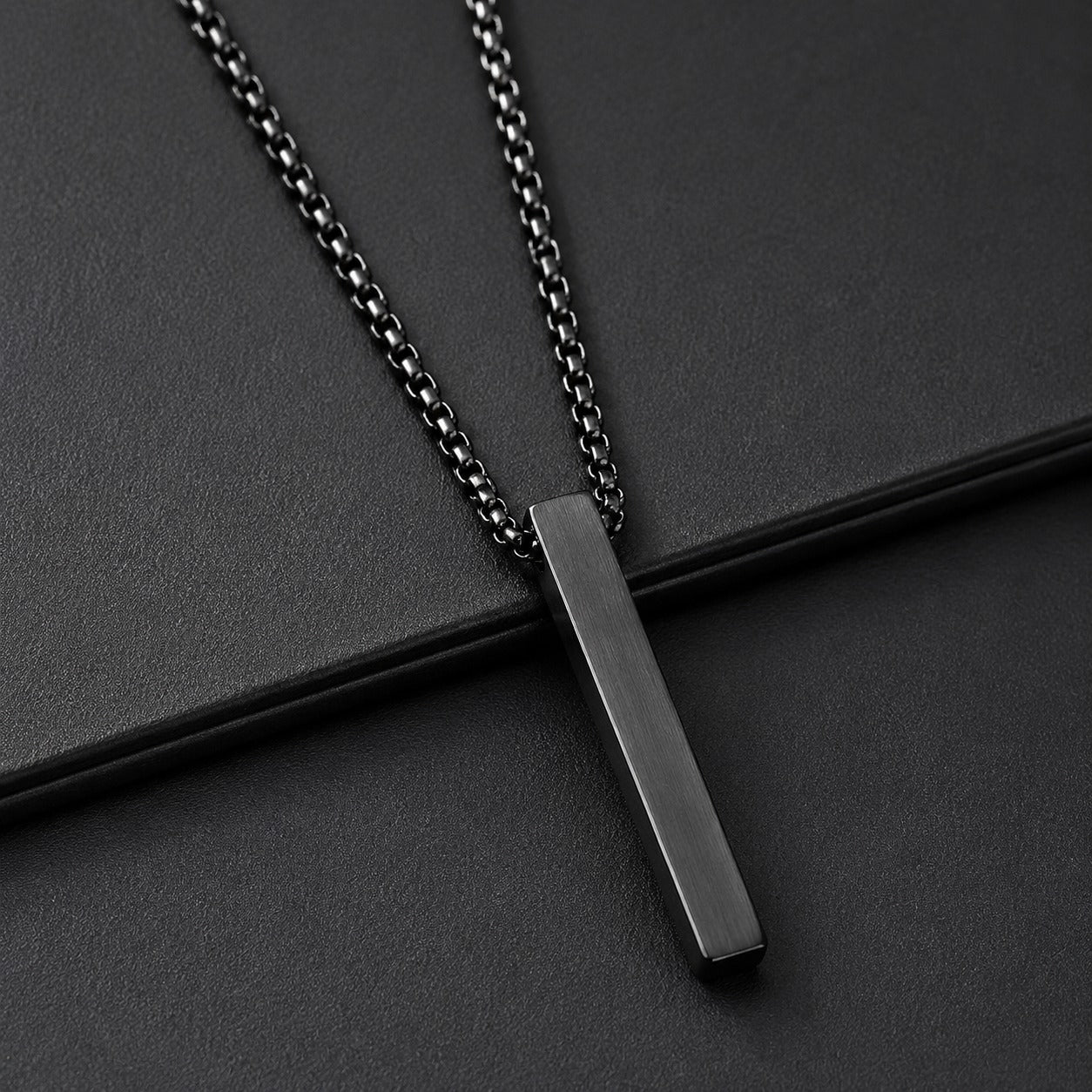 Black Bar Pendant Chain Necklace For Men
