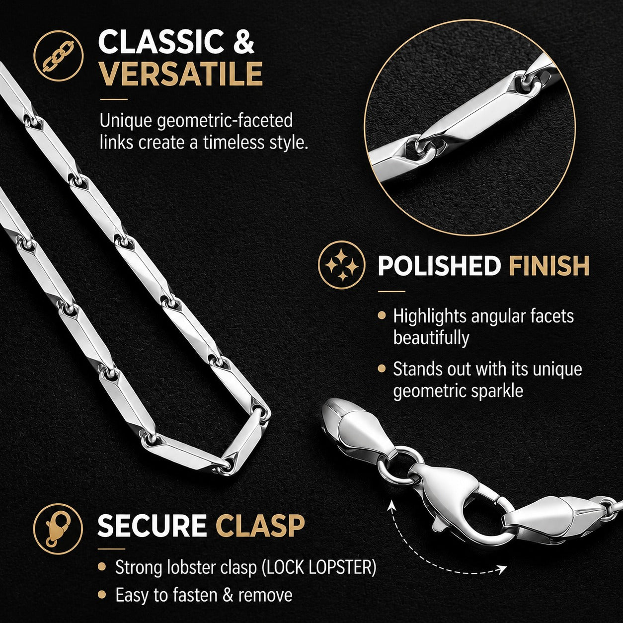 Silver Link Chain Necklace For Men & Women