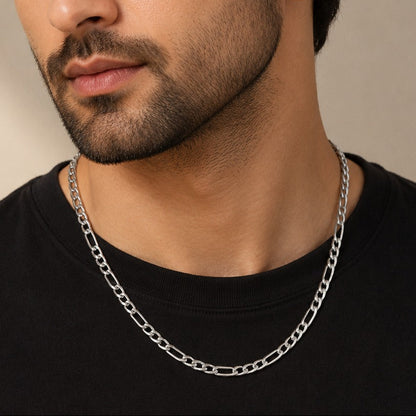 Premium Silver Figaro Link Chain Necklace ( 22 Inch )
