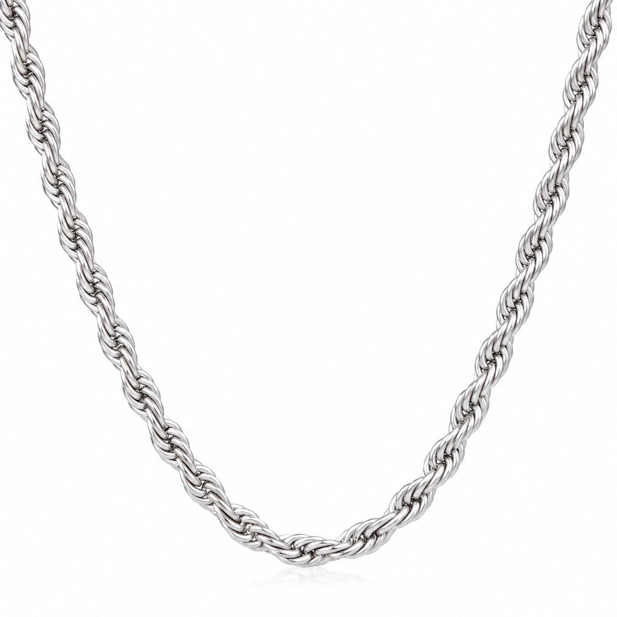 Silver Stainless Steel Rope Chain For Men ( 21.5 Inch)