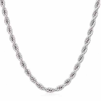 Silver Stainless Steel Rope Chain For Men ( 21.5 Inch)