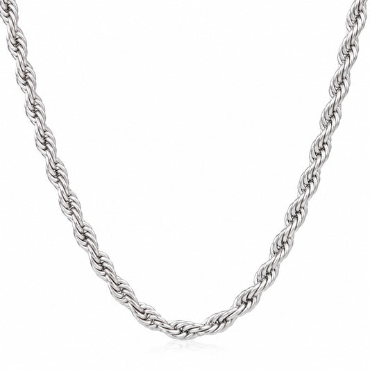 Silver Stainless Steel Rope Chain For Men ( 21.5 Inch)