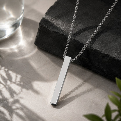 Silver Bar Pendant Chain Necklace For Men