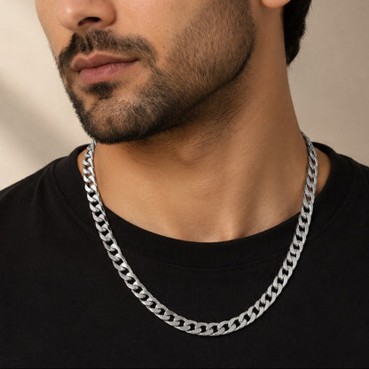 Silver Stainless Steel Curb Chain For Men (21.5 Inch)