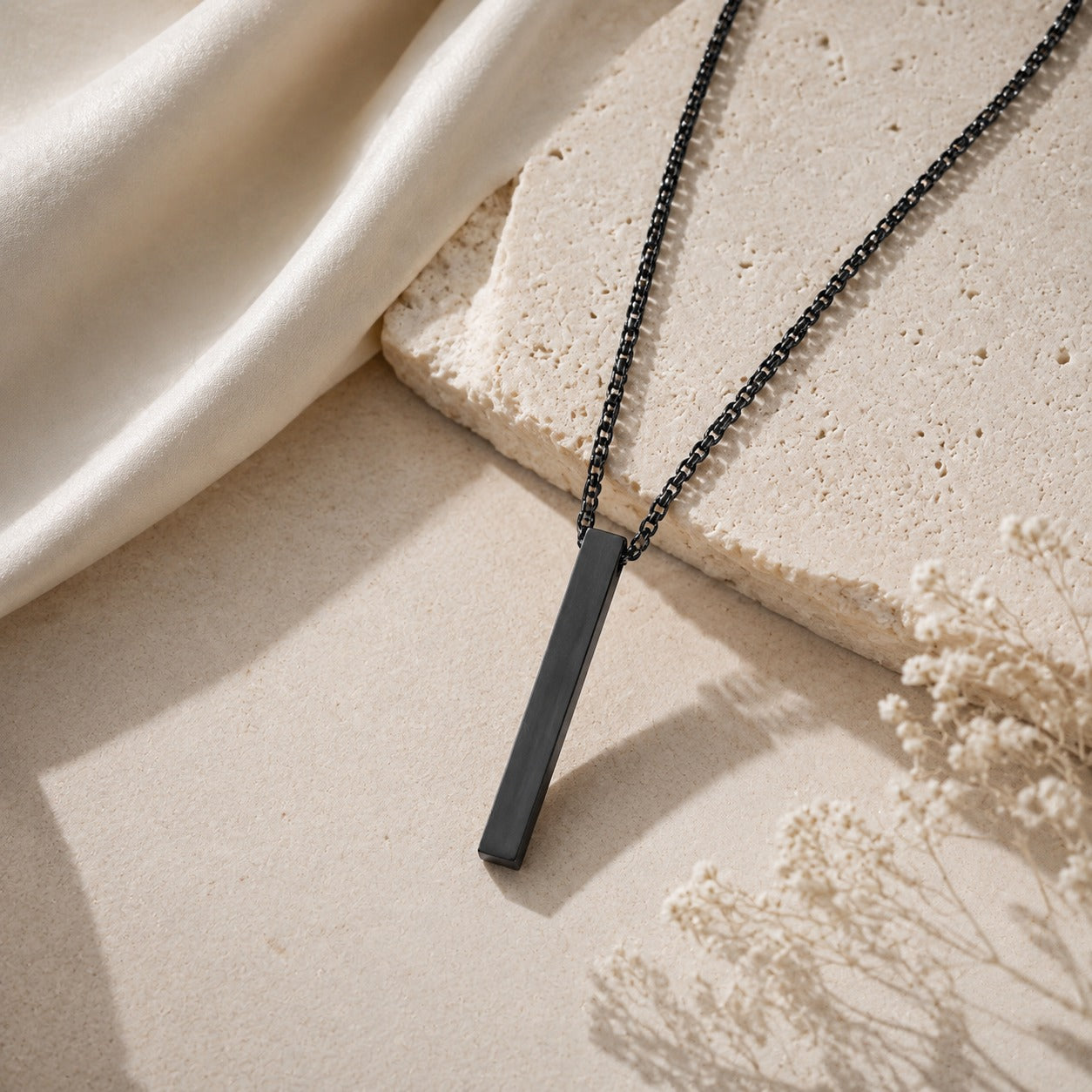 Black Bar Pendant Chain Necklace For Men