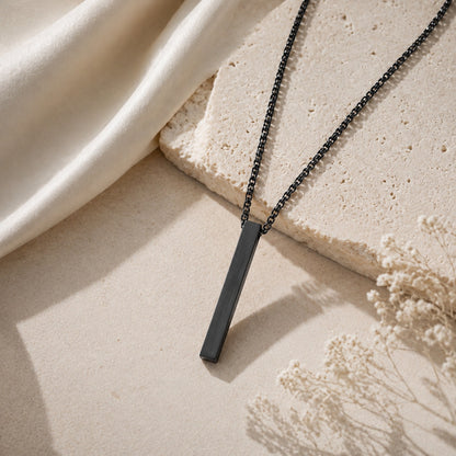 Black Bar Pendant Chain Necklace For Men