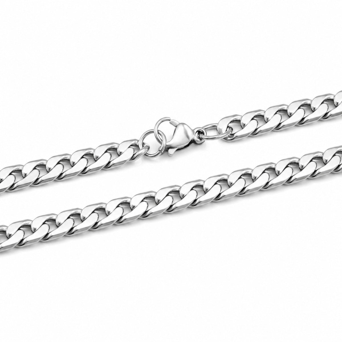 Silver Stainless Steel Curb Chain For Men (21.5 Inch)