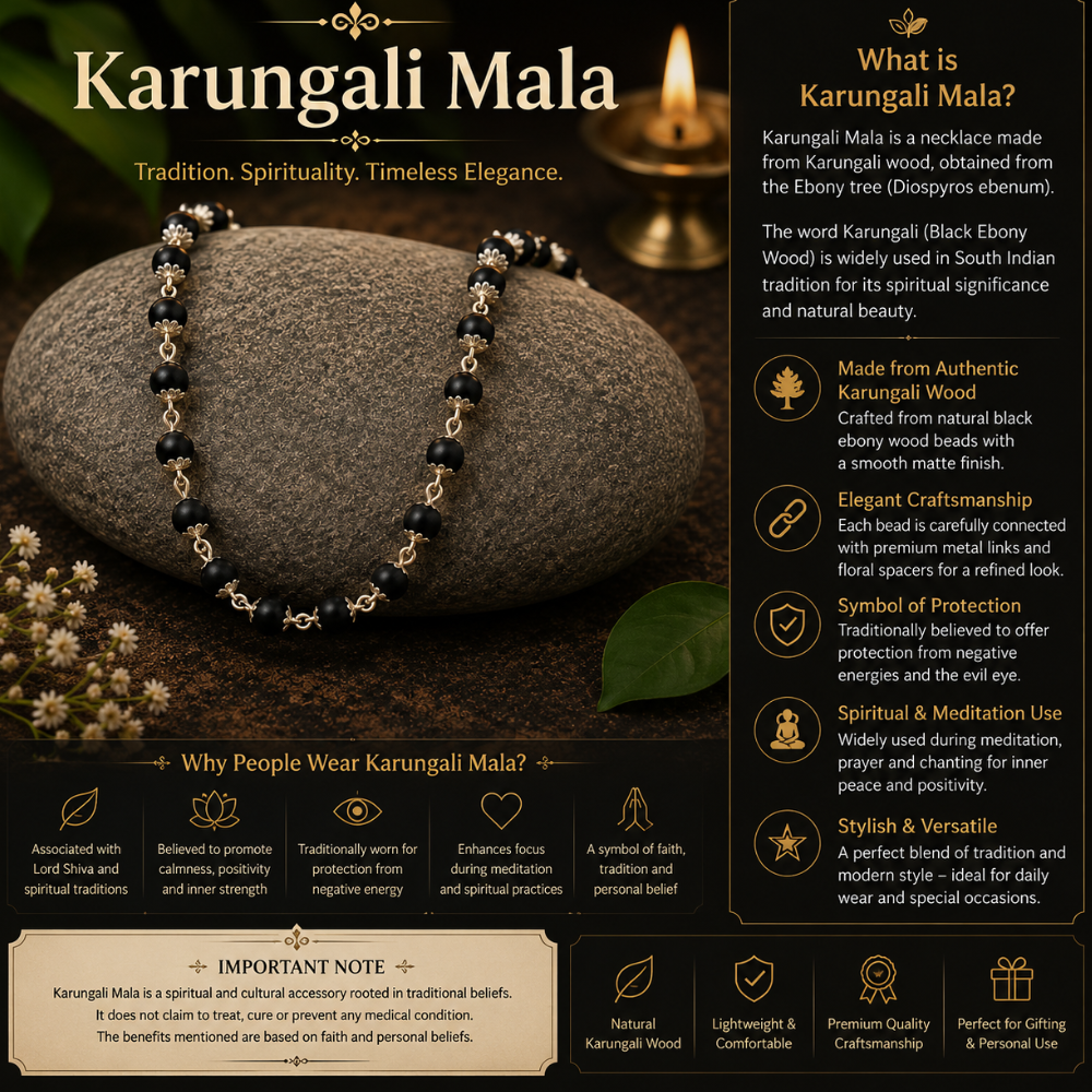 Original Karungali Mala Necklace for Men & Women | Natural Ebony Wood Beads - 6 MM