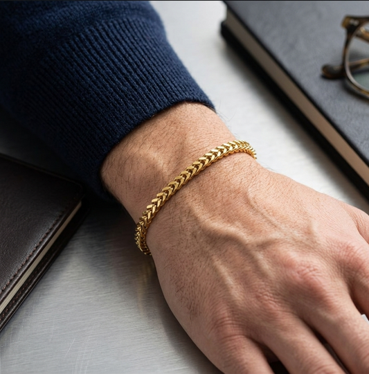 Gold Plated Chunky Link Stainless Steel Bracelet For Men (9 Inch)