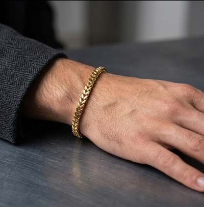 Gold Plated Chunky Link Stainless Steel Bracelet For Men (9 Inch)