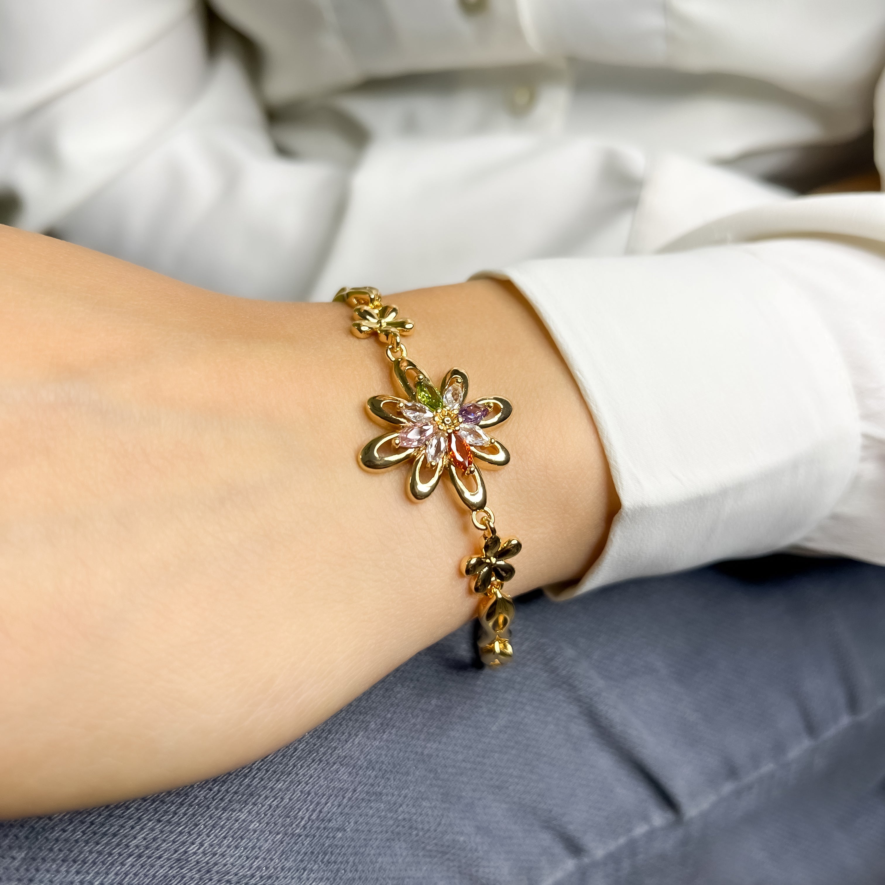 Stainless Steel Rose Gold Flower Link Chain Bracelet For Women – ZIVOM