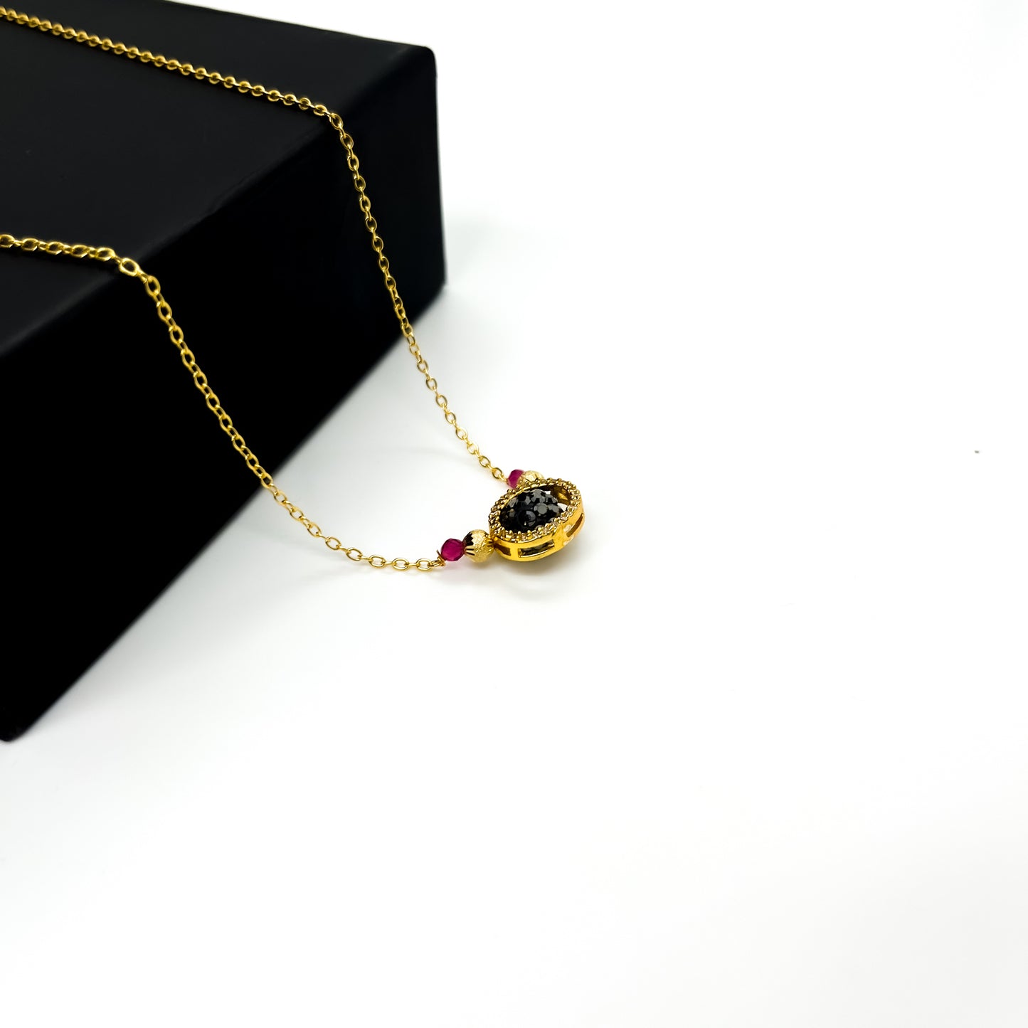 Black Diamond Ball and Pink moti with Diamond Ring Mangalsutra For Women