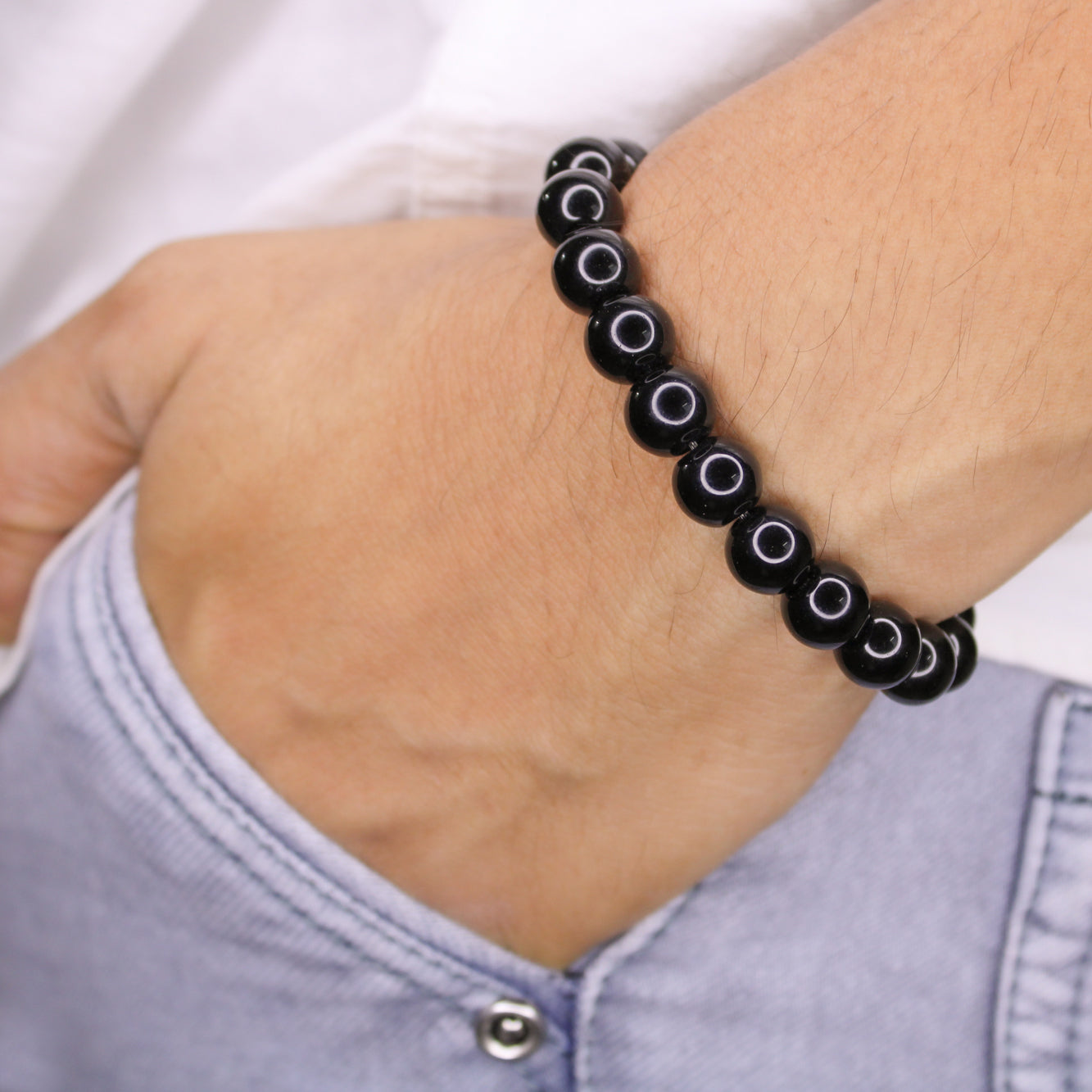 Adjustable Black Crystals Moti Pearl Stone Beads Nazariya Suraksha Kavach  Friendship Wrist Band Cuff Chain Charming